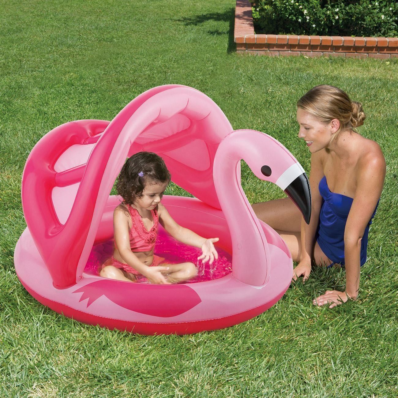 Piscina copii Flamingo roz cu protectie solara, 114x103x72 cm