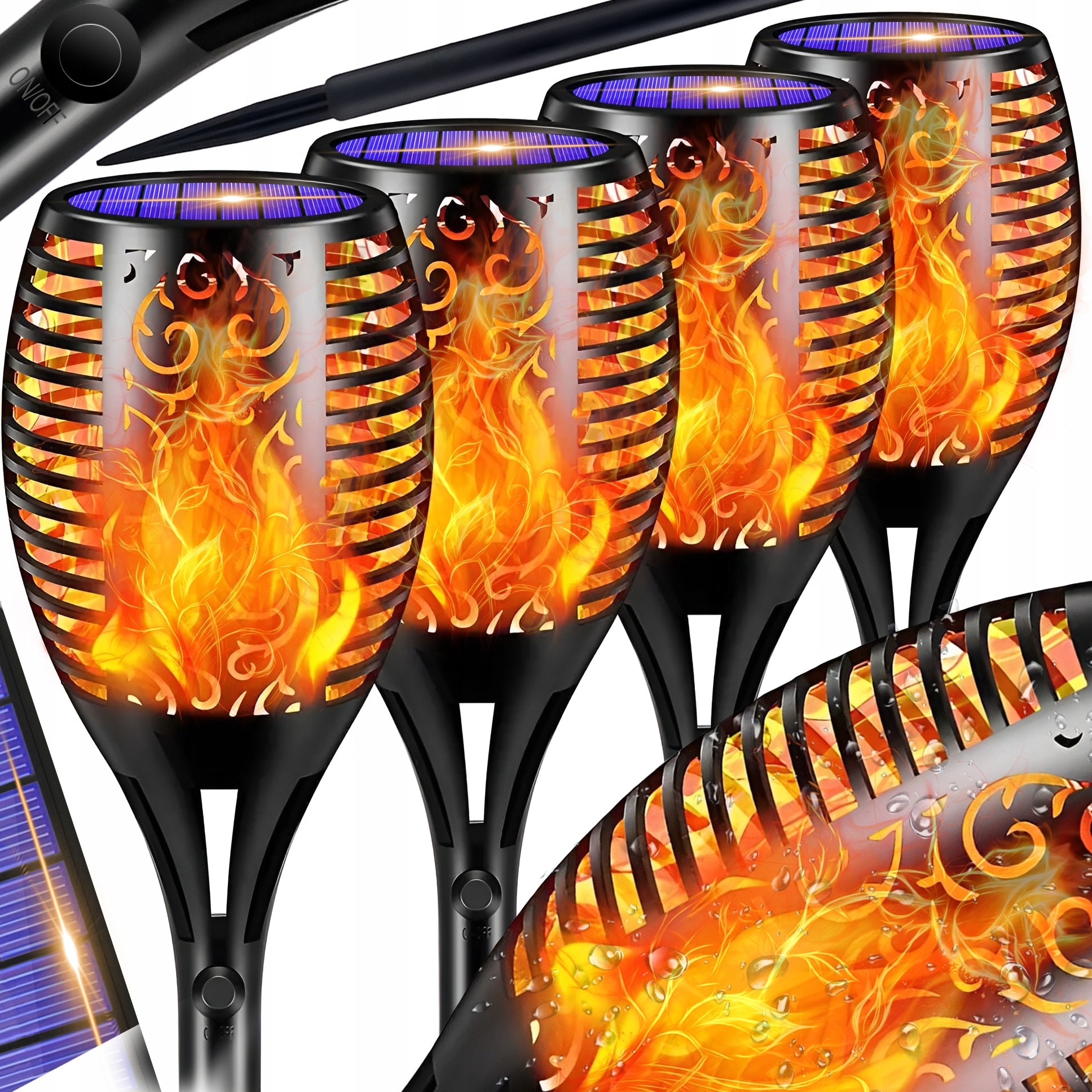 Set 4 x Lampa solara tip torta cu efect flacara, 51.5 cm