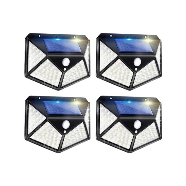 Set 4 x Lampa 100 LED cu panou solar, senzor de miscare