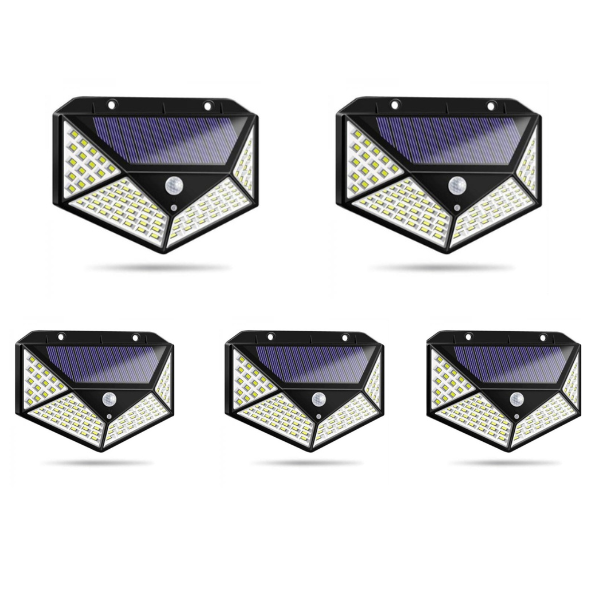 Set 5 x Lampa 100 LED cu panou solar, senzor de miscare