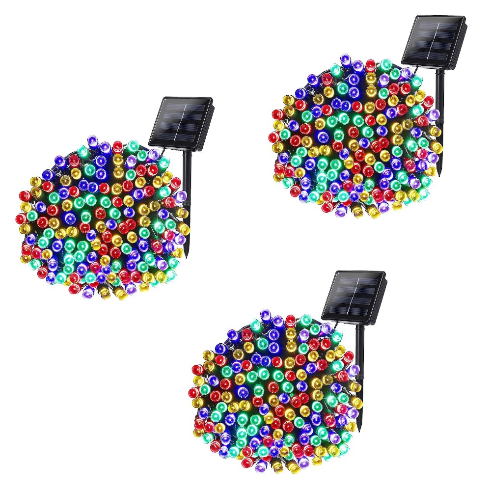 Set 3 x Instalatie solara 100 LED pentru exterior, Multicolor