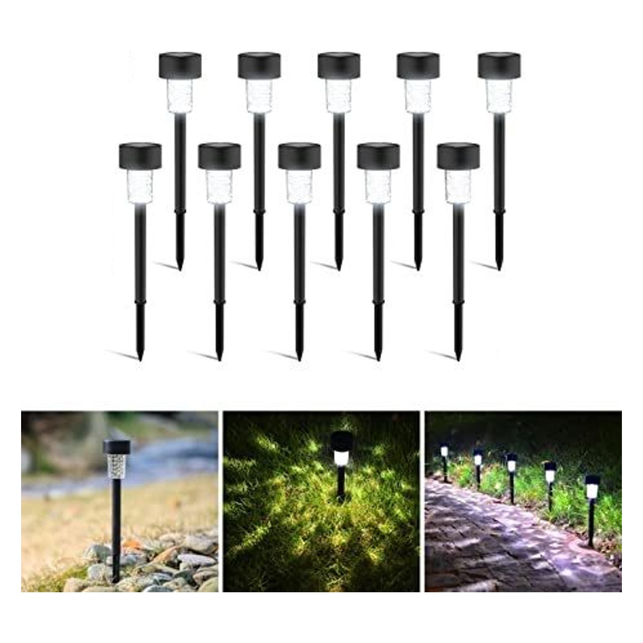 Set 10 x lampa solara de gradina, 30 cm, Negru