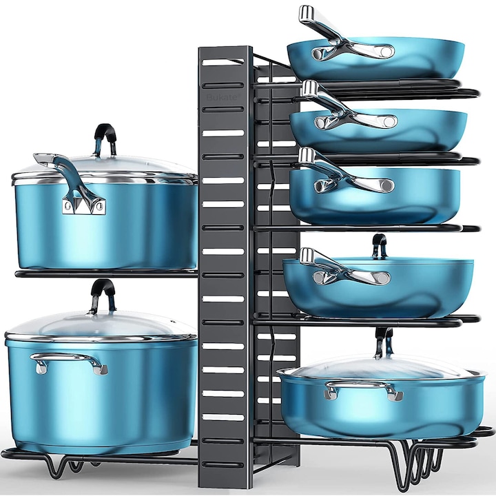 Suport organizator cu 8 rafturi pentru tigai si capace