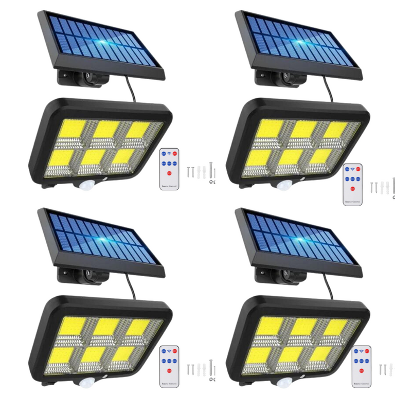 Set 4 x Proiector solar 96 LED, senzor de miscare, telecomanda