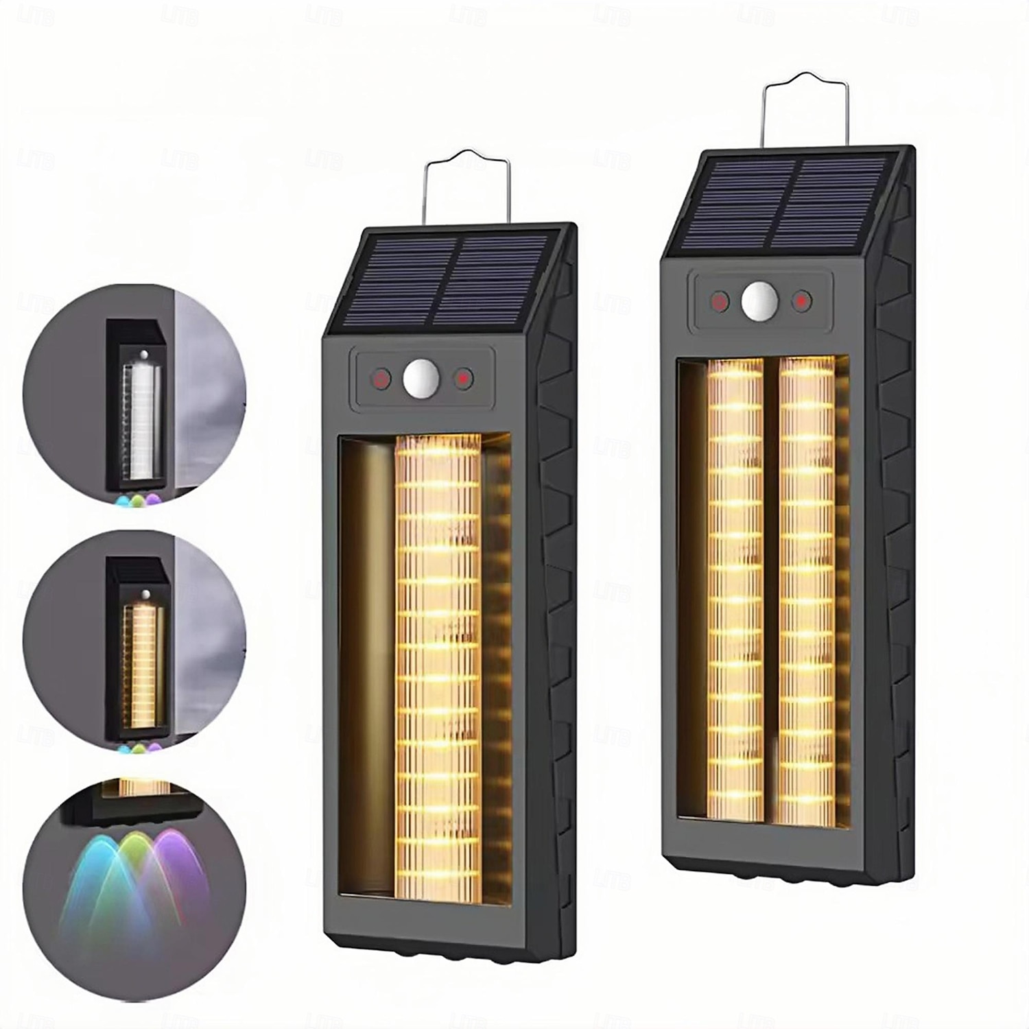 Set 2 x Lampa solara LED 33 cm, senzor miscare, 3 moduri de lumina