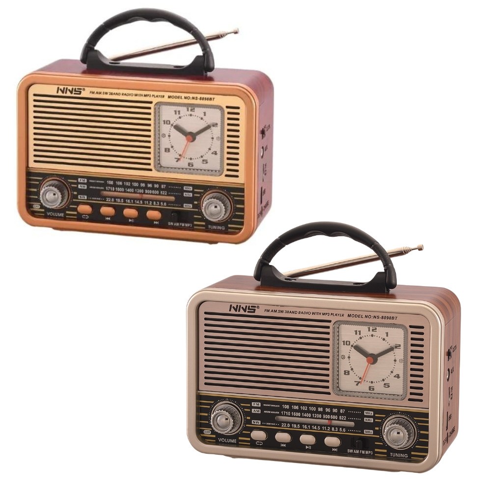 Radio Retro cu ceas analog, BT/USB/TF/AUX 1200 mAh