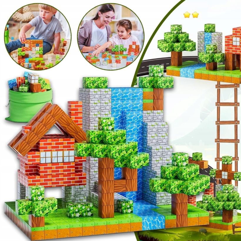 Set 75 cuburi magnetice Mine Craft