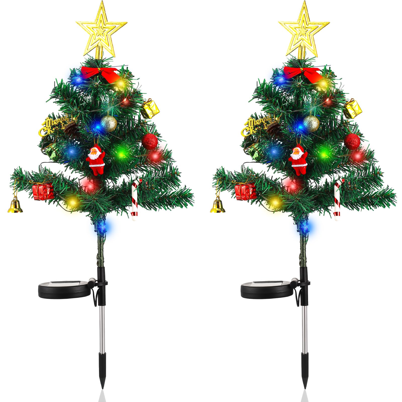 Set 2 x Lampa solara LED de Craciun, brad impodobit 68 cm