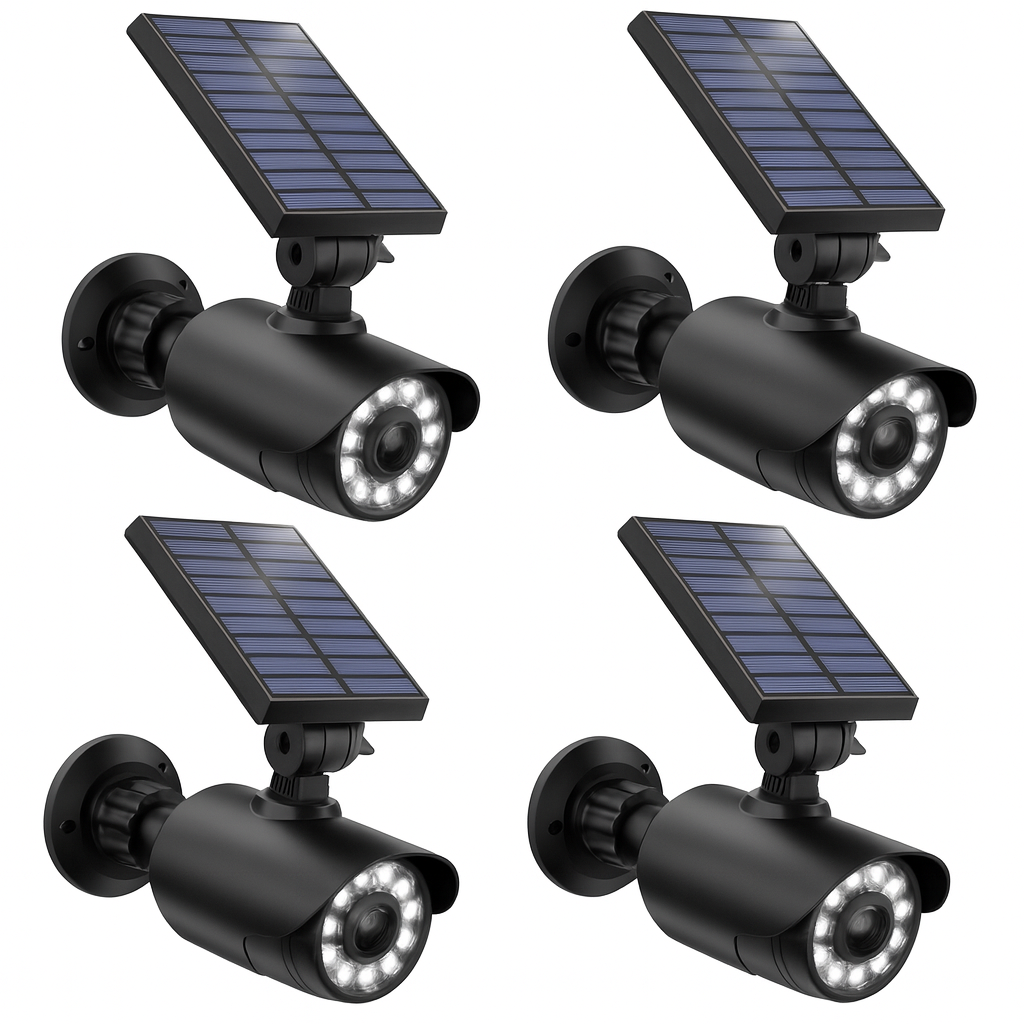 Set 4 x Camera falsa solara LED, IP 44, senzor de miscare, Negru