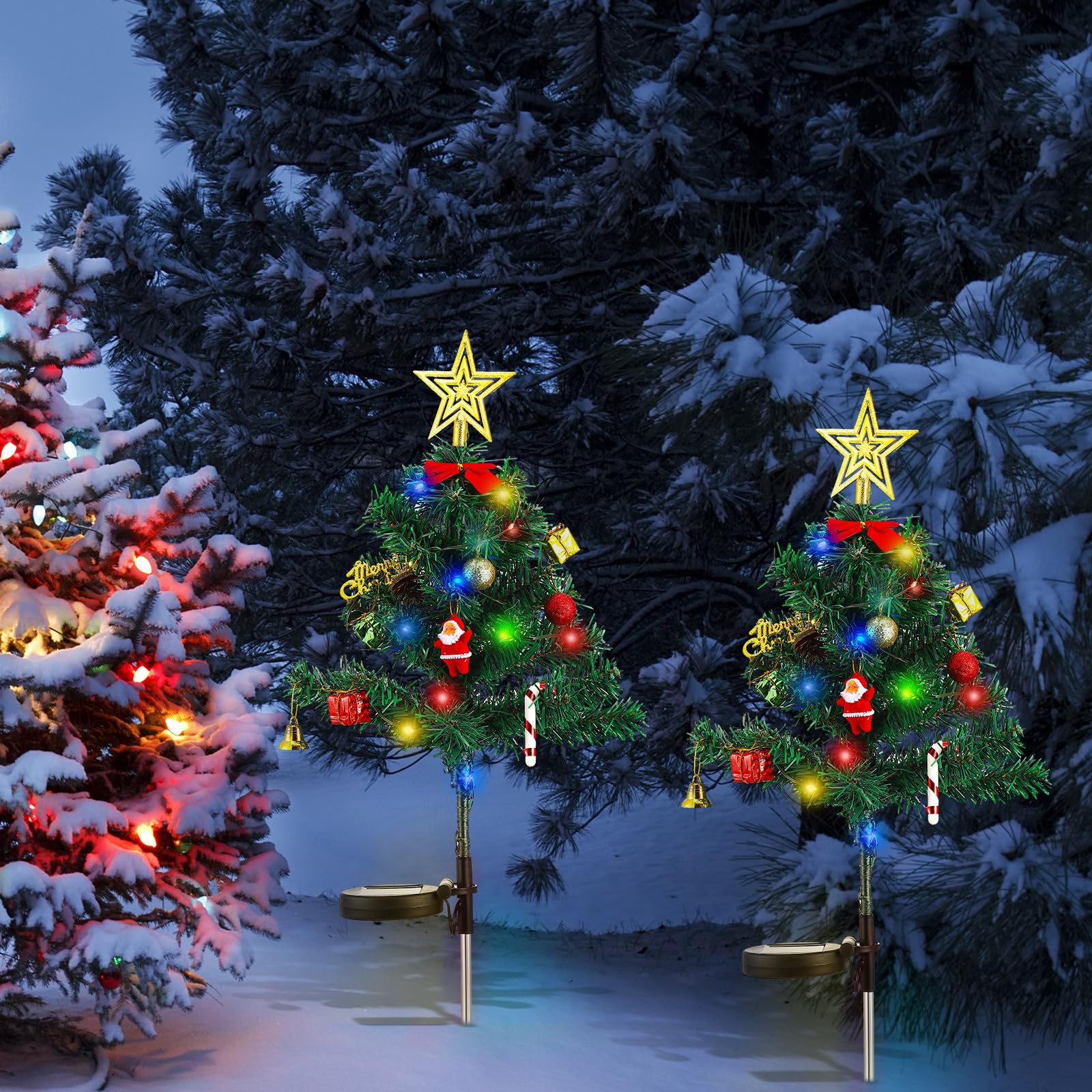 Set 2 x Lampa solara LED de Craciun, brad impodobit 68 cm