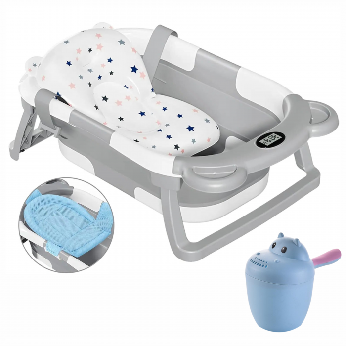 Cadita pliabila bebelusi, pernuta ergonomica si salteluta, Gri