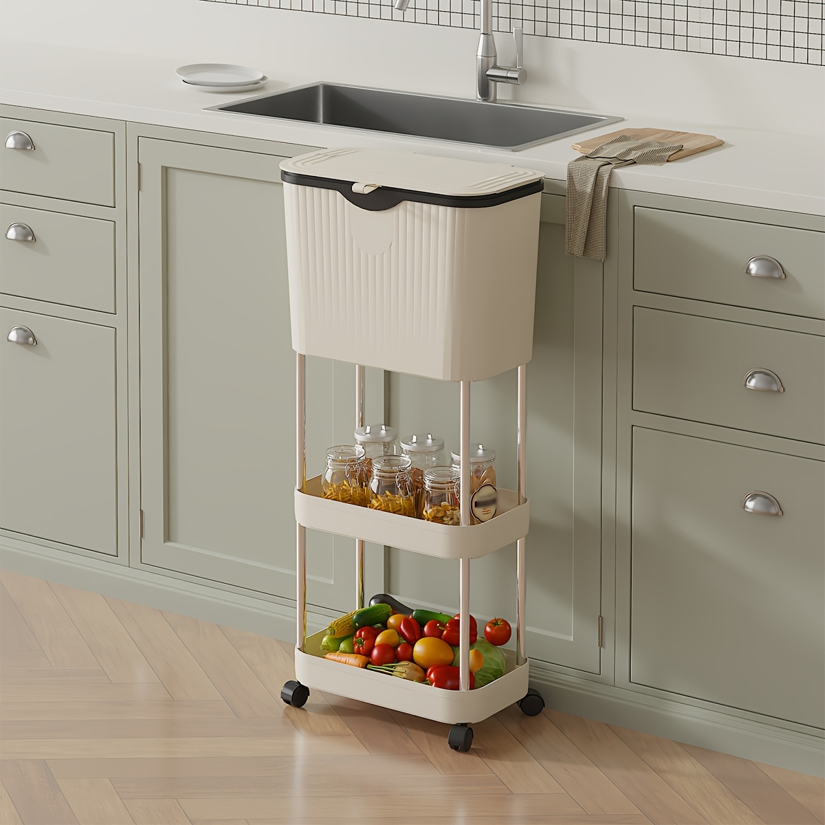 Carucior organizator cu 3 niveluri si roti