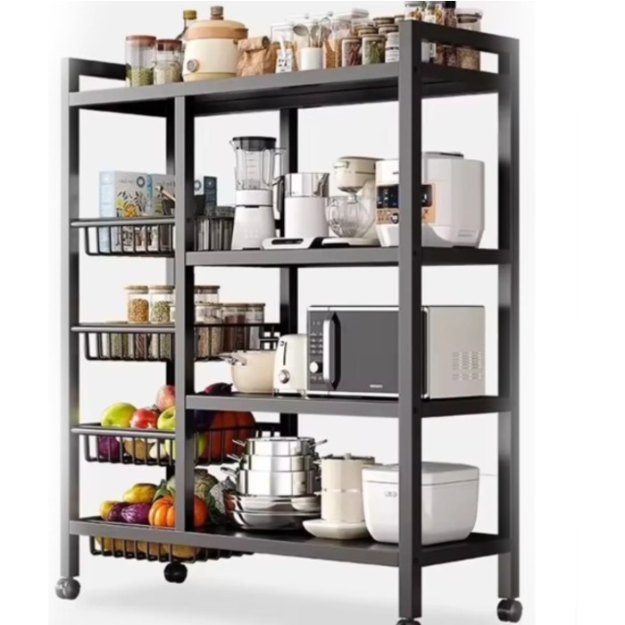 Raft metalic cu 4 polite, 108 cm, Negru