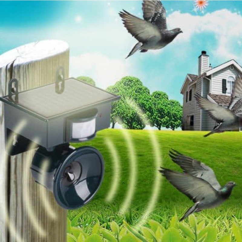 Dispozitiv solar impotriva pasarilor cu detector PIR