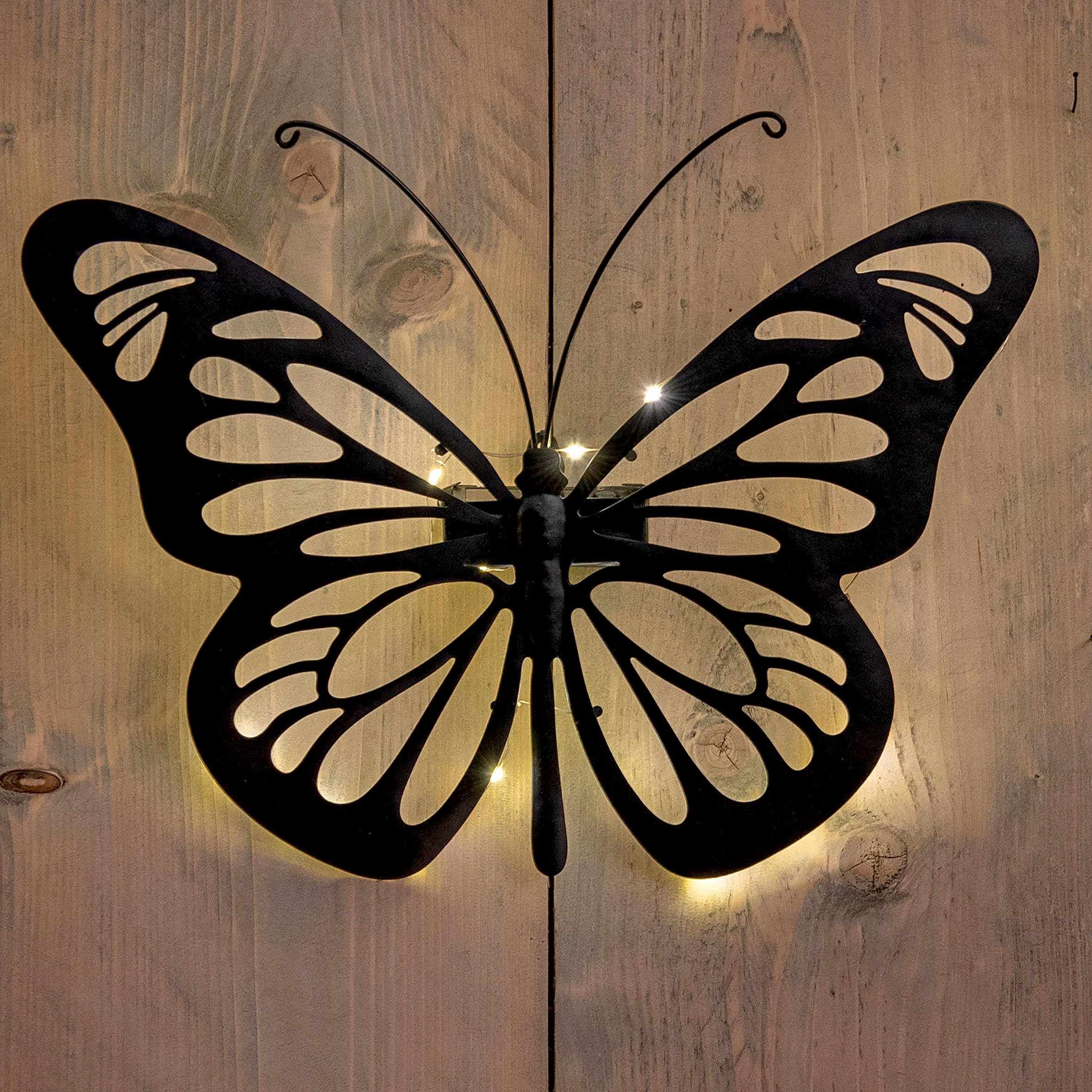 Decoratiune solara metalica, forma de fluture 34x26 cm, Negru