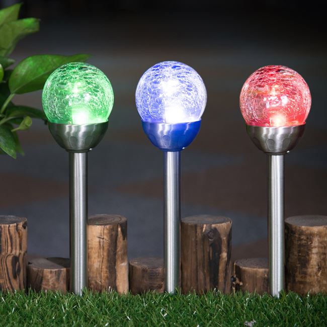 Set 3 x lampa solara glob, 27 cm, culori interschimbabile