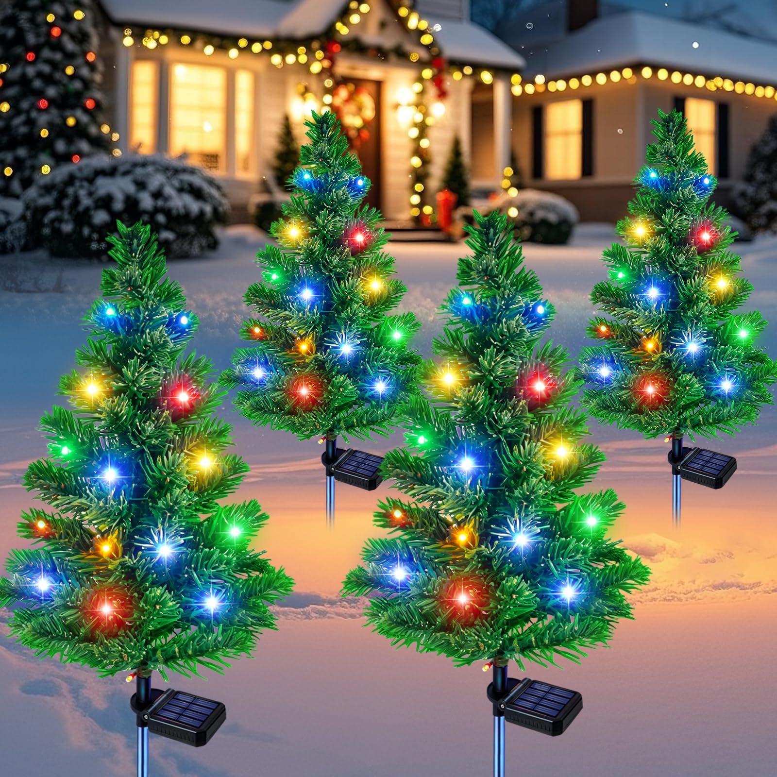 Set 4 x Lampa solara de Craciun, bradut solar LED 80 cm