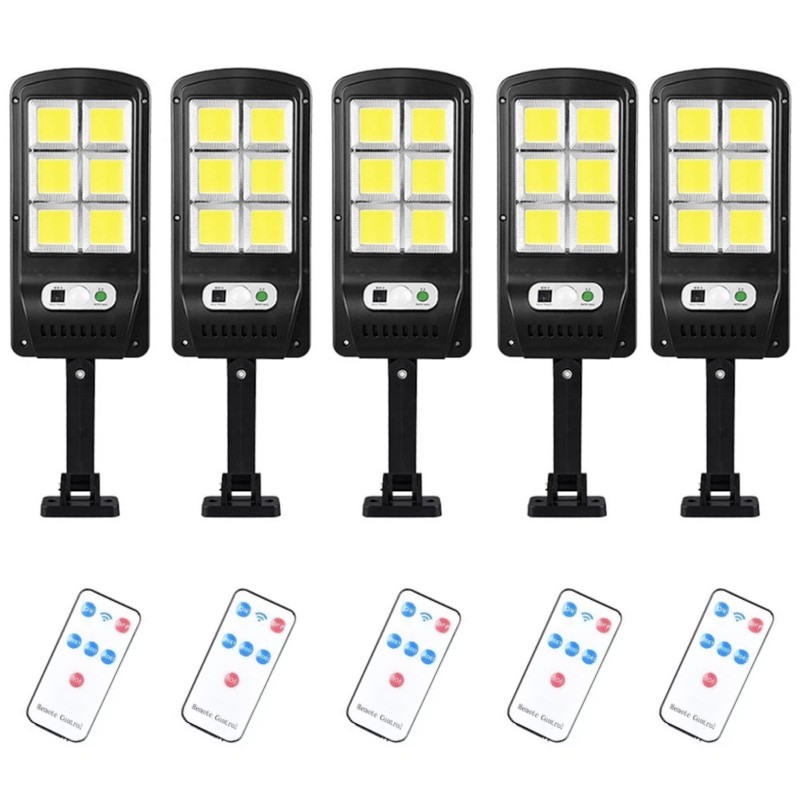 Set 5 x Lampa solara cu 6 celule, LED-uri COB si telecomanda