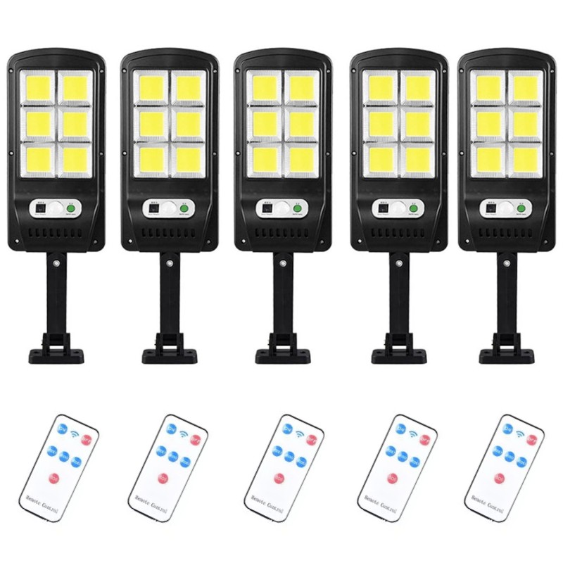 Set 5 x Lampa solara cu 6 celule, LED-uri COB si telecomanda