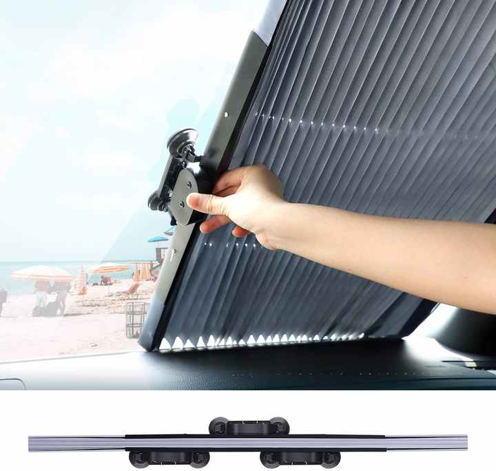 Parasolar auto anti raze UV, fixare prin ventuze