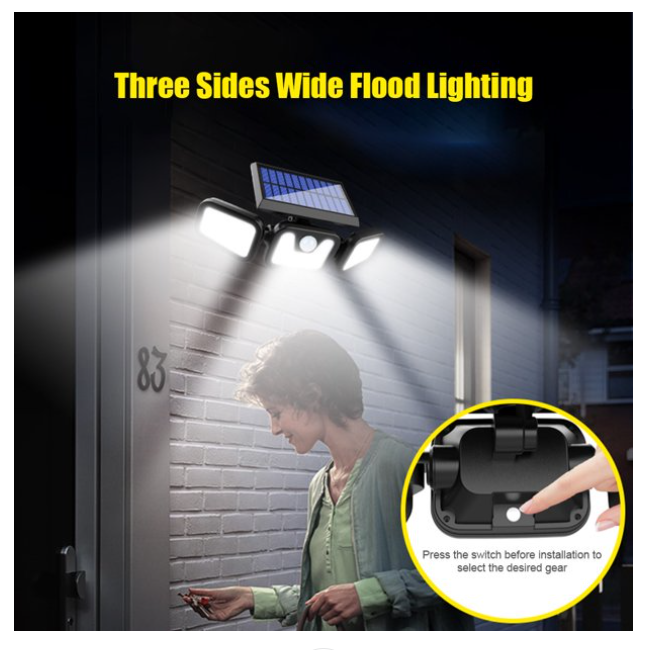 Lampa solara tripla split, senzor de de miscare, 15 W, IP65, 1200 mAh
