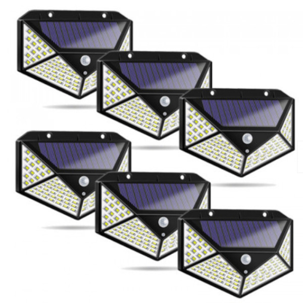 Set 6 x Lampa 100 LED cu panou solar, senzor de miscare