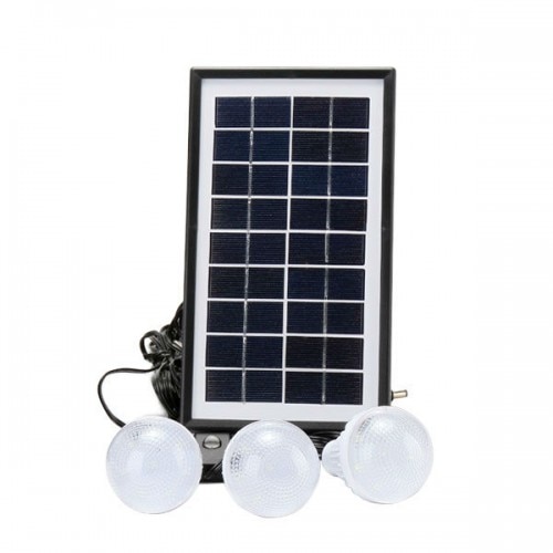 Kit cu panou solar, lanterna, 3 becuri, USB, GDLite GD-8017