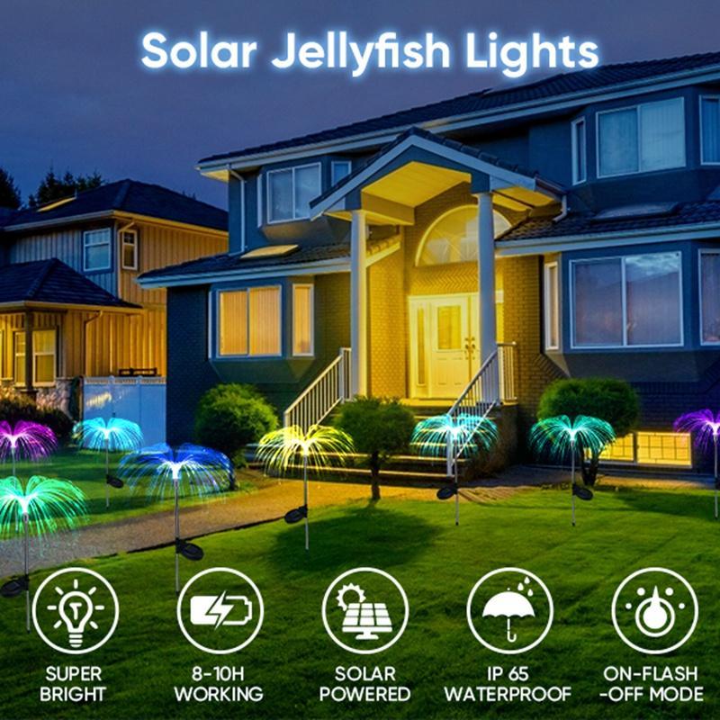 Set 2 x Lampa solara tip meduza, fibra optica LED RGB