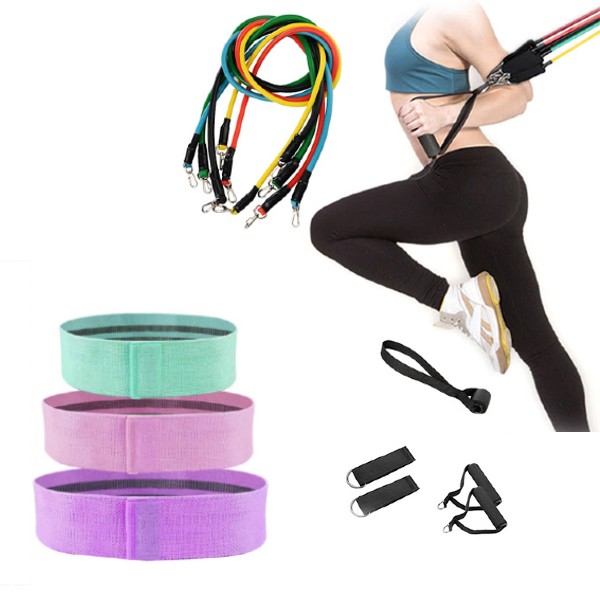 Set fitness: 3 benzi elastice + Corzi extensibile