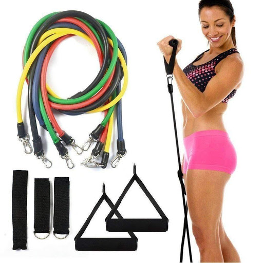 Set fitness: 3 benzi elastice + Corzi extensibile