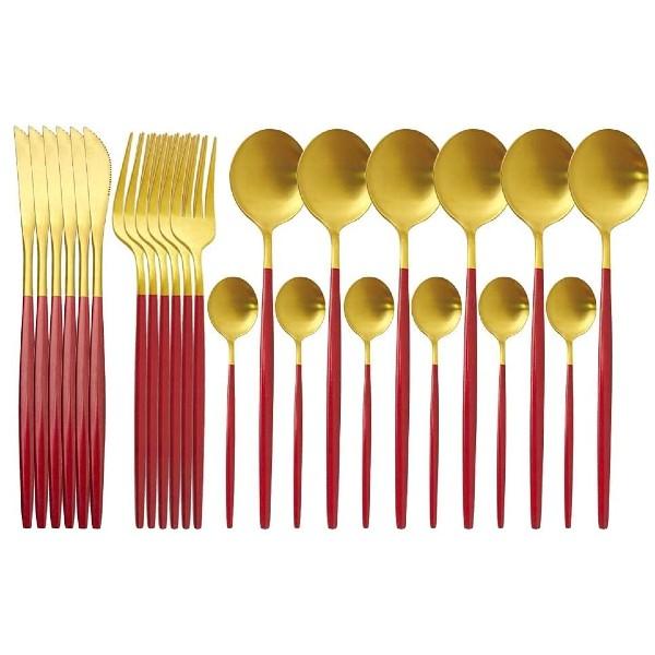 Set 24 tacamuri DeLuxe Auriu/Rosu