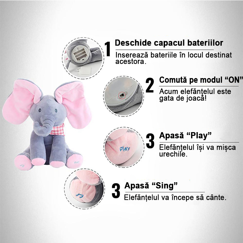 Elefant Cucu Bau in limba romana, Roz / Albastru