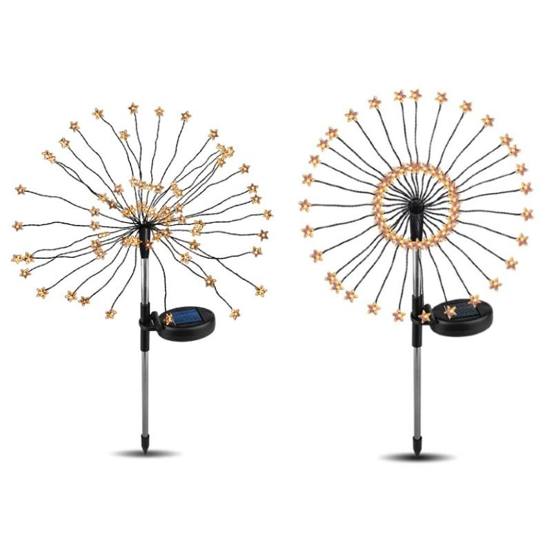 Set 2 x lampa solara artificii cu suport metalic, 90 LED