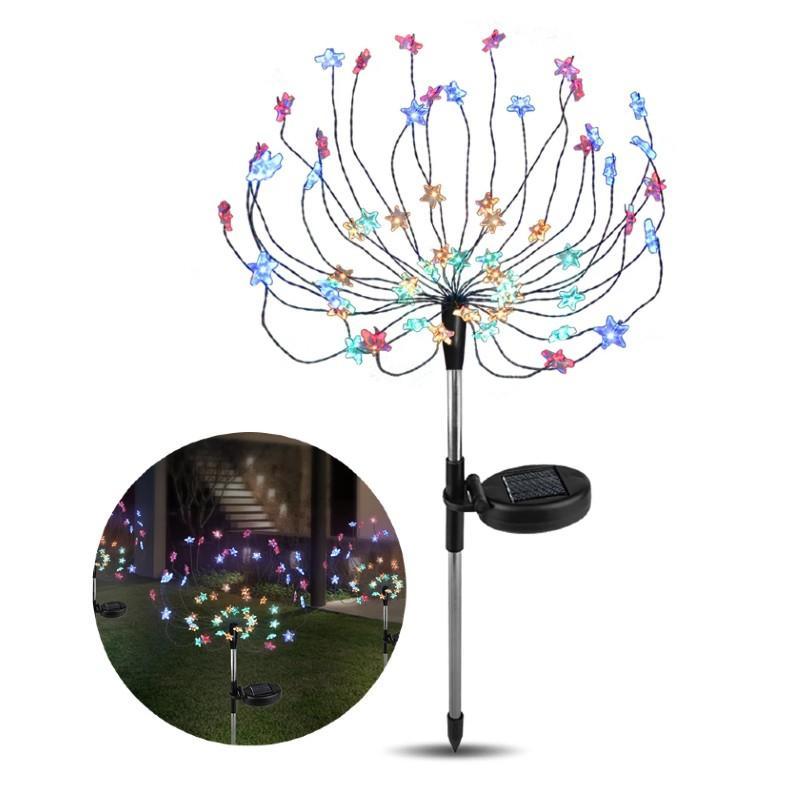 Set 2 x lampa solara artificii cu suport metalic, 90 LED, multicolor