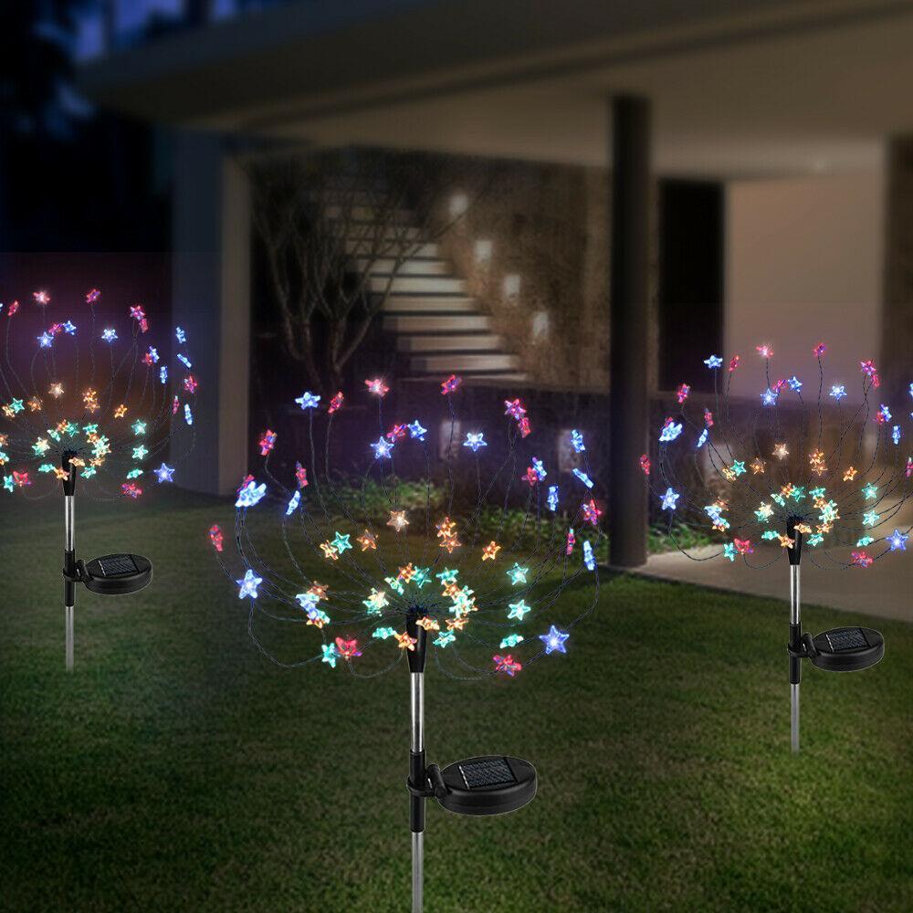 Set 2 x lampa solara artificii cu suport metalic, 90 LED, multicolor