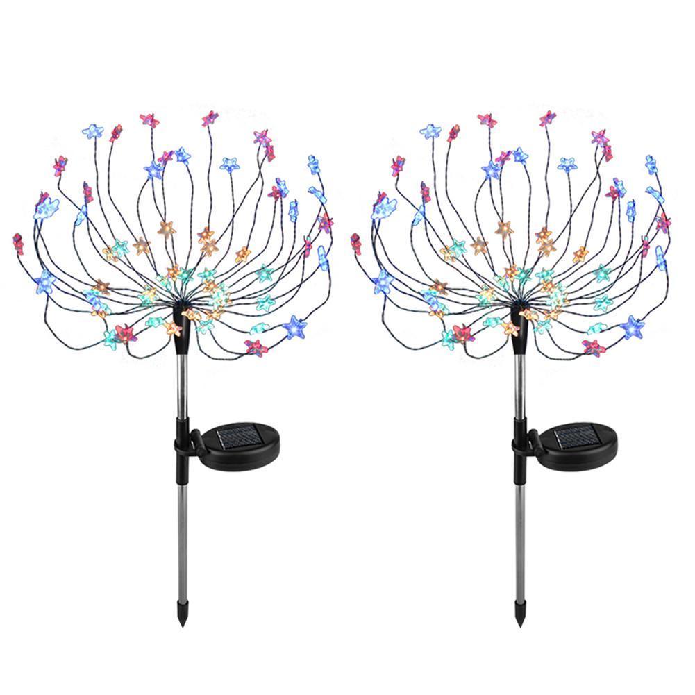Set 2 x lampa solara artificii cu suport metalic, 90 LED, multicolor