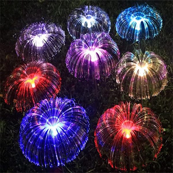 Set 2 x Lampa solara JellyFish RGB, fibra optica