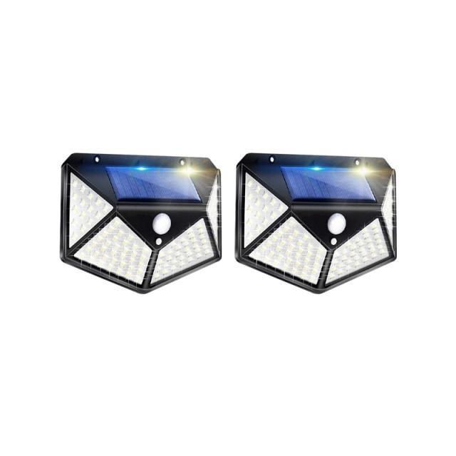 Set 2 x Lampa 100 LED cu panou solar, senzor de miscare