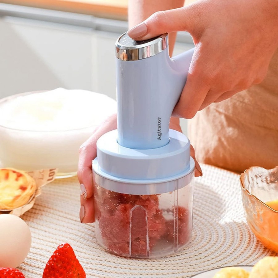 Mixer tocator 3 in 1, fara fir, pentru carne, fructe/legume | Bleu