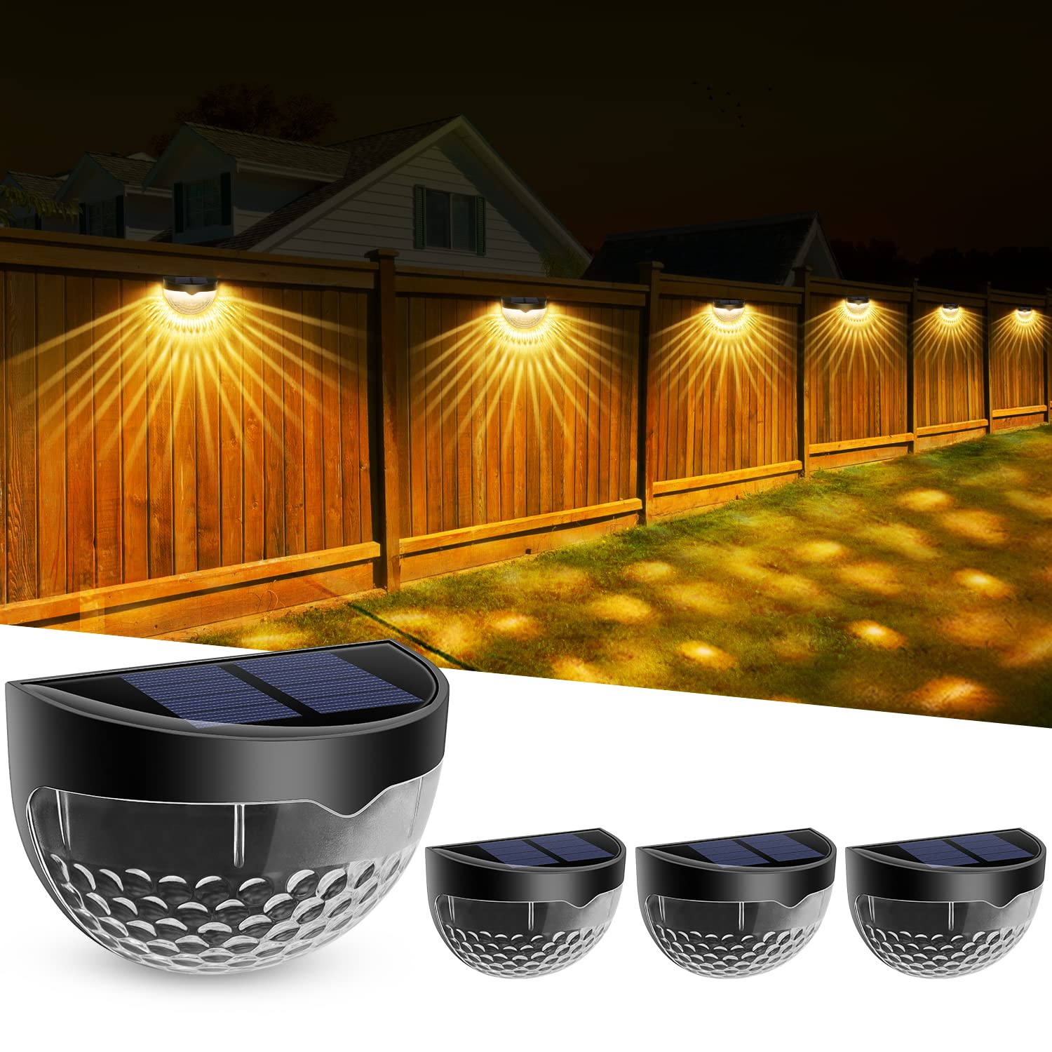 Set 4 x Lampa solara exterior, 6 LED, senzor, lumina calda, Negru