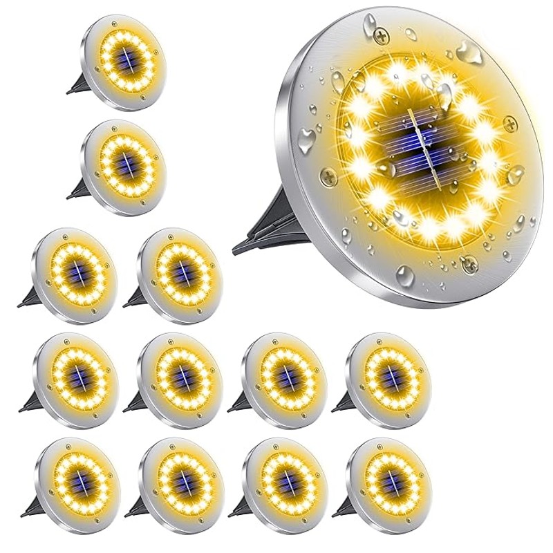 Set 12 lampi solare pentru pamant, 16 LED Alb Cald