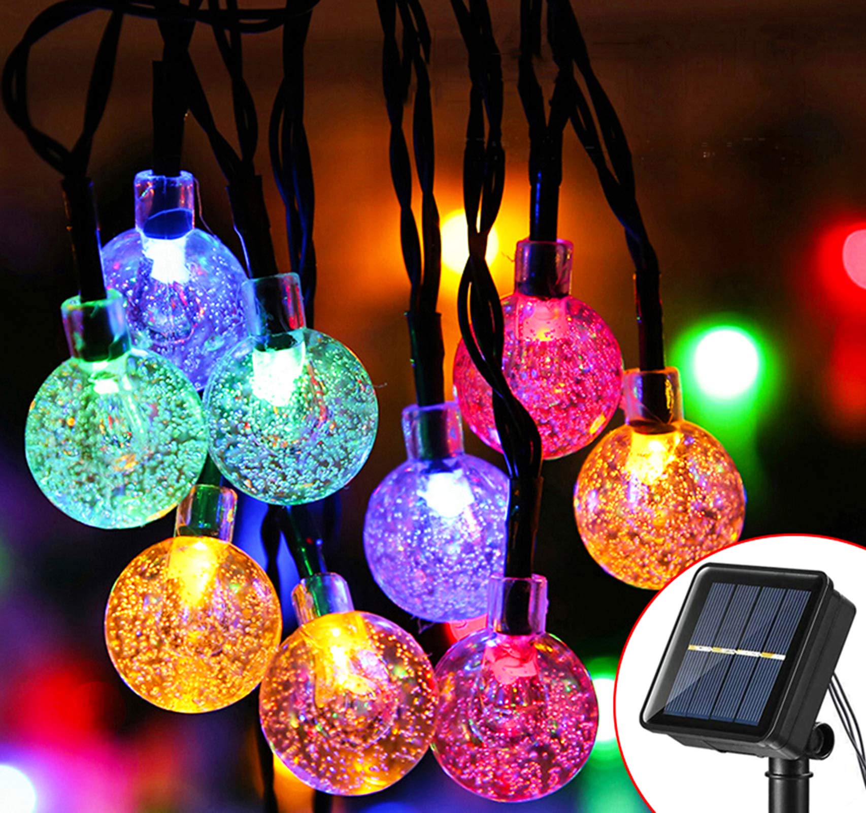 Set 3 x Instalatie solara LED 30 globulete, 5 Metri, Multicolor