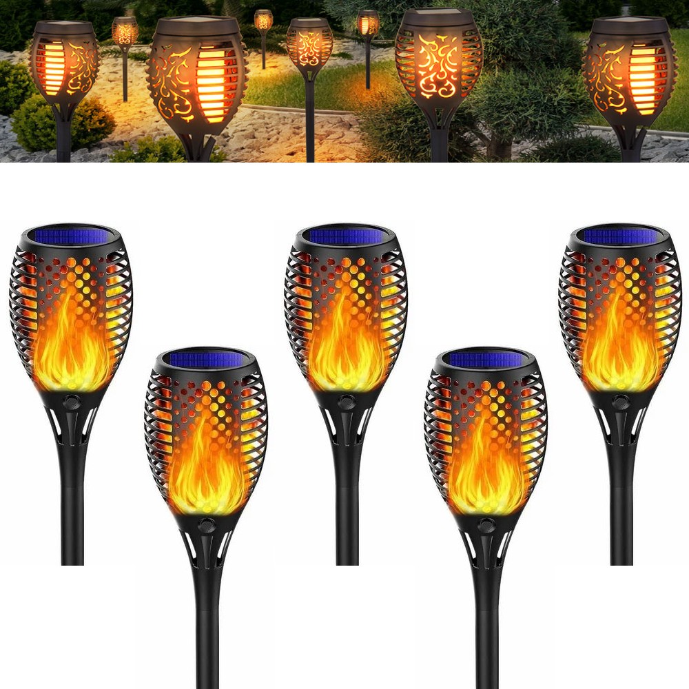 Set 5 x Lampa solara cu efect flacara, 51.5 cm