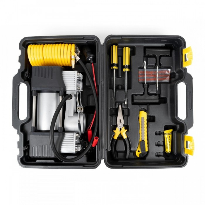 Kit pentru pana, compresor 12V, 2 cilindri si 7 accesorii