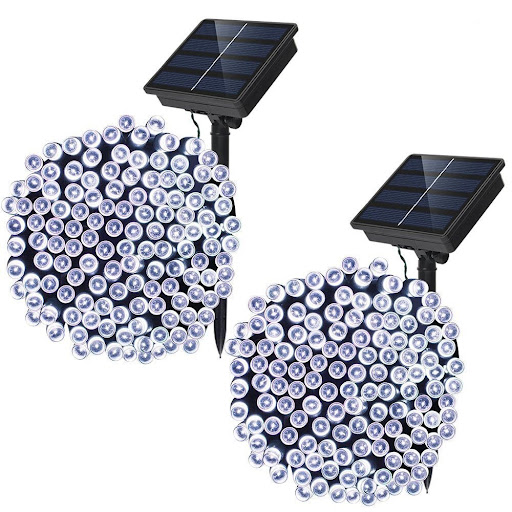 Set 4 x Instalatie solara 100 LED, Alb rece