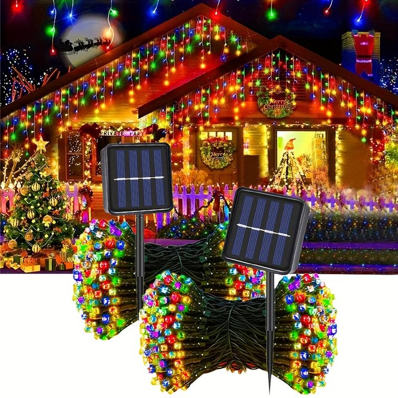 Set 2 x Instalatie solara 100 LED pentru exterior, Multicolor