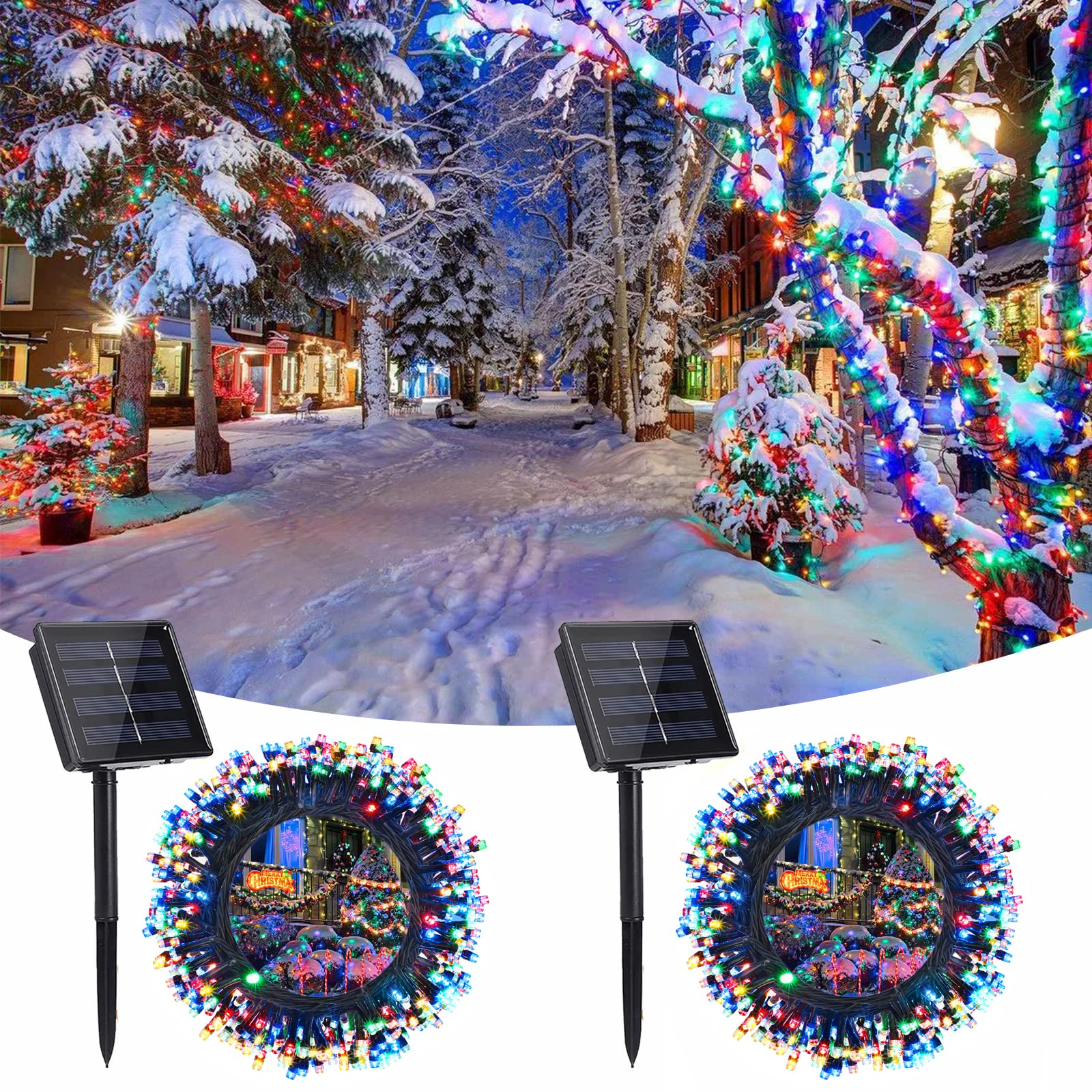 Set 3 x Instalatie solara 100 LED pentru exterior, Multicolor