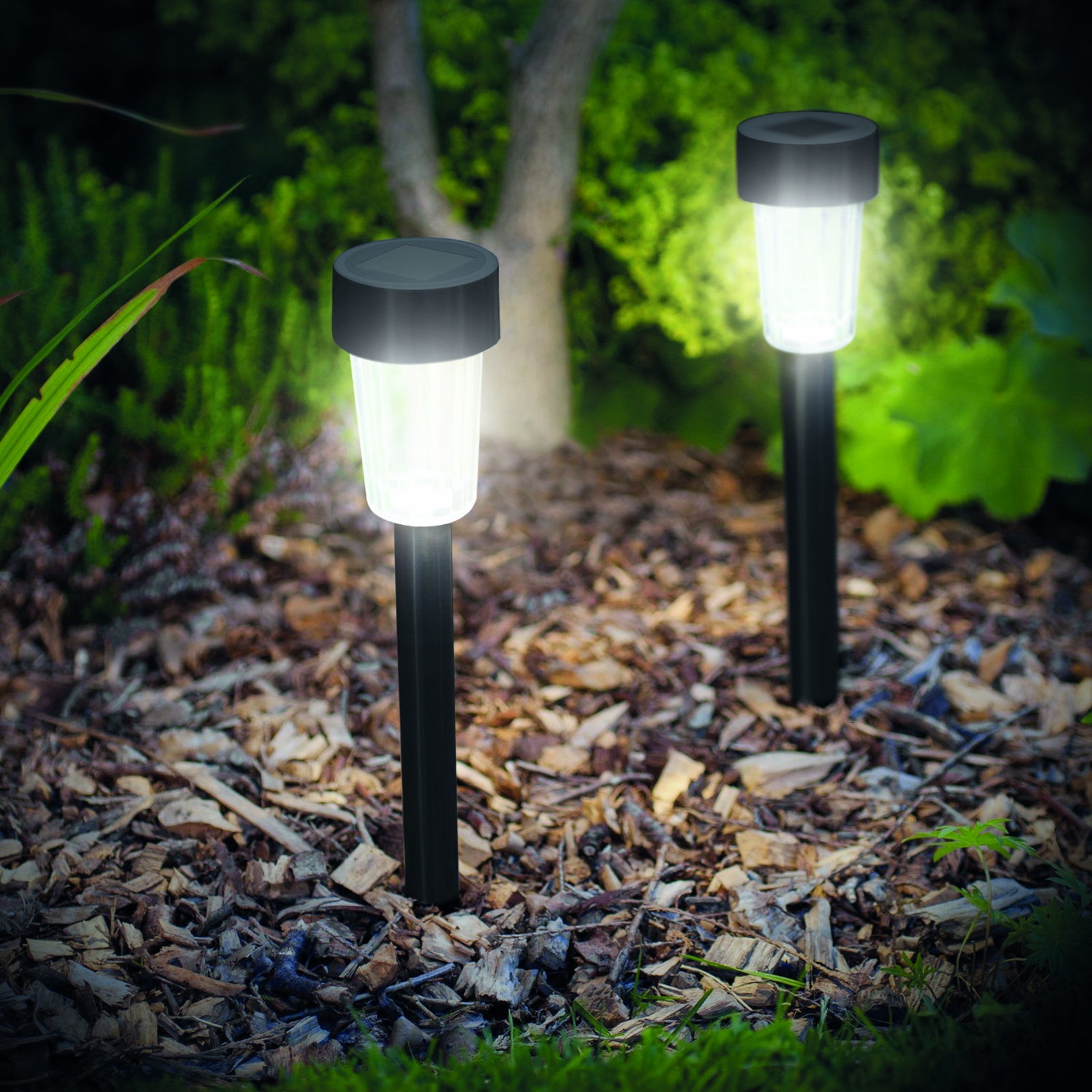 Set 10 x lampa solara de gradina, 30 cm, Negru