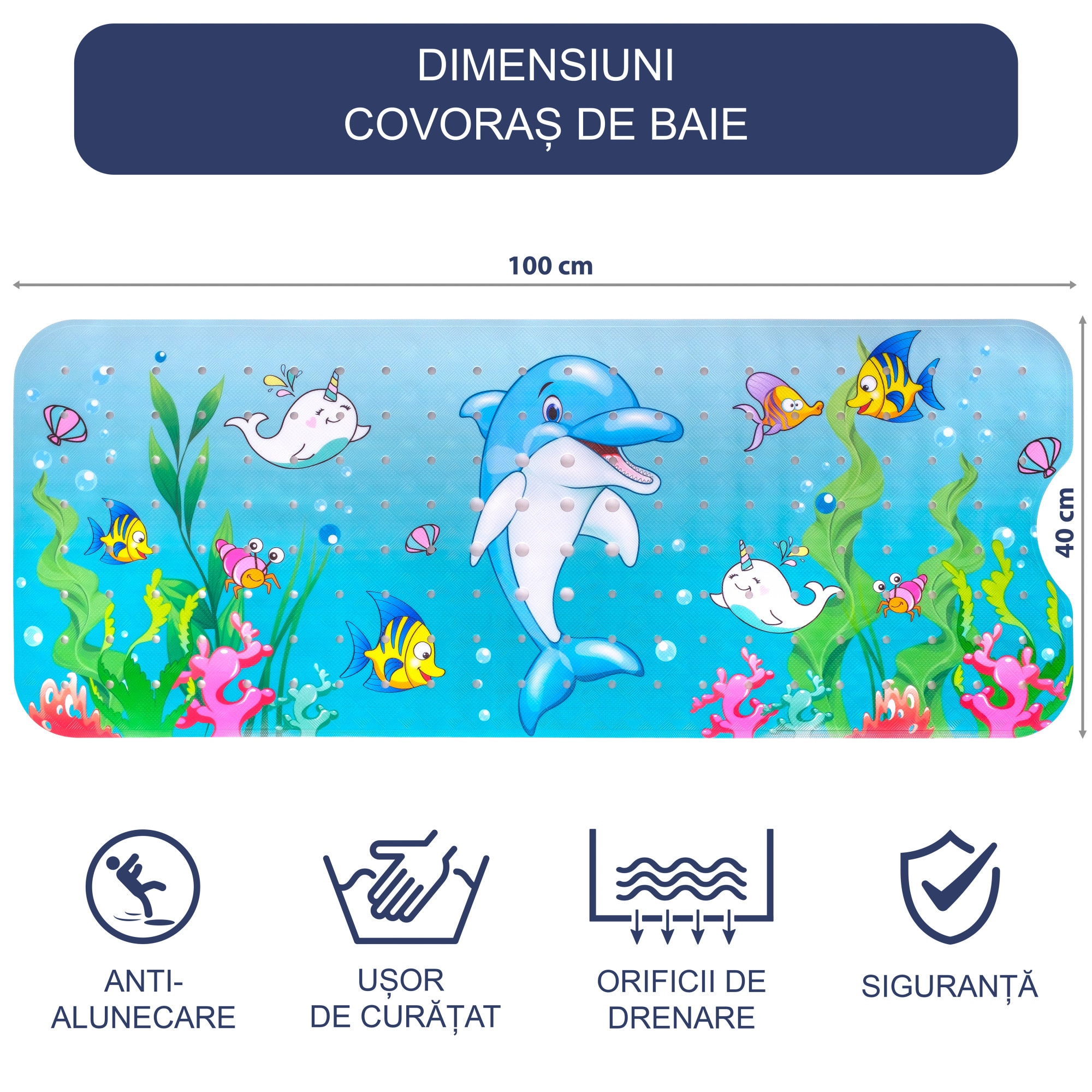 Covoras antialunecare cada, 100x40 cm, Multicolor, Delfin