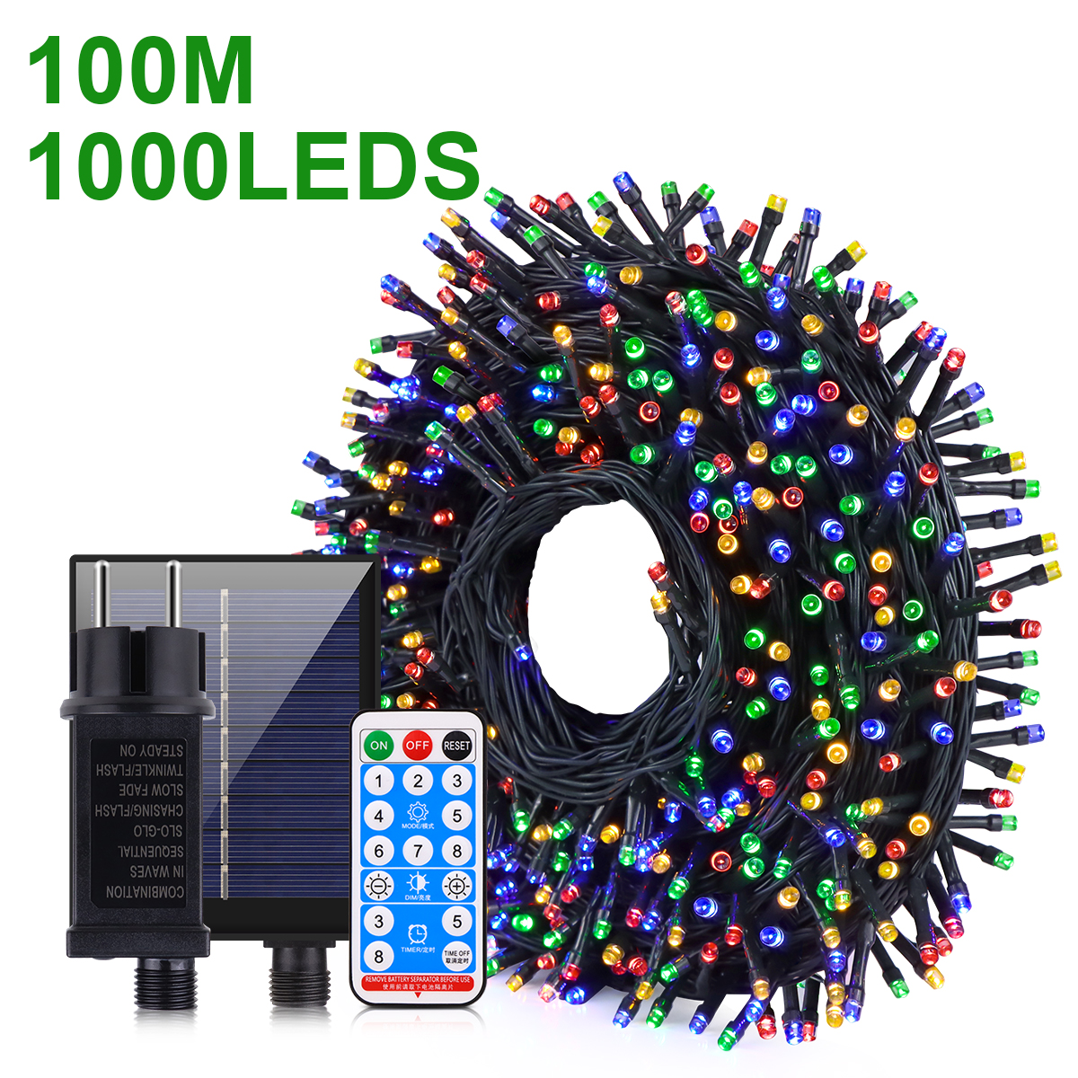 Instalatie solara 1000 LED, 100 Metri, Multicolor